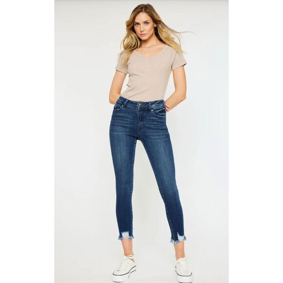 KanCan Estilo women’s blue high rise distressed fringe jeans sz 28 - Picture 1 of 6